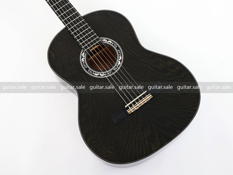 39 Inch 4/4 Full Size Standard Non-Cutaway Classical Guitar with Black Gold Flake Gloss Finish (PMG-017)