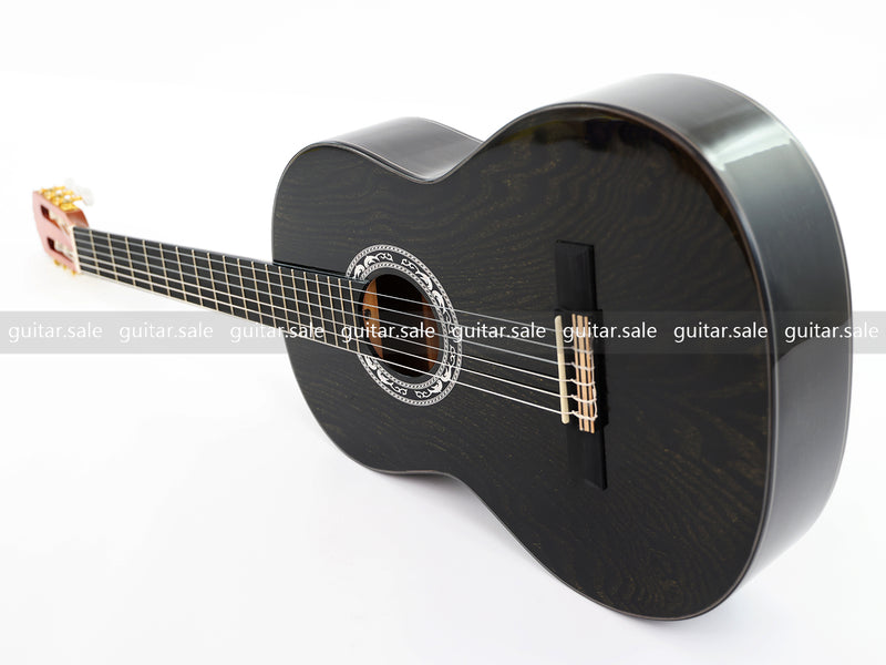 39 Inch 4/4 Full Size Standard Non-Cutaway Classical Guitar with Black Gold Flake Gloss Finish (PMG-017)