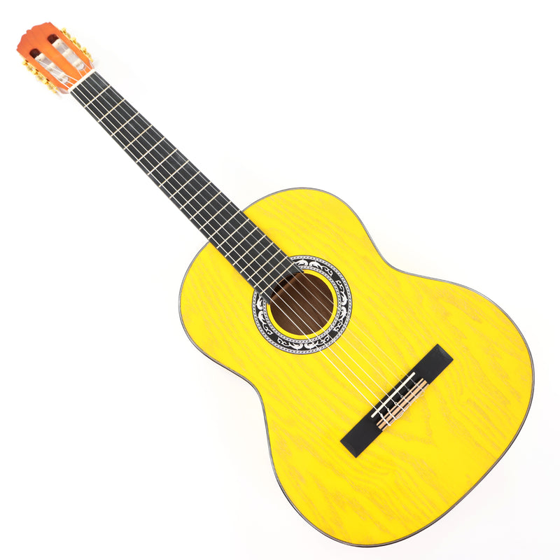 39 Inch 4/4 Full Size Standard Non-Cutaway Classical Guitar with Yellow Gold Flake Gloss Finish (PMG-021)