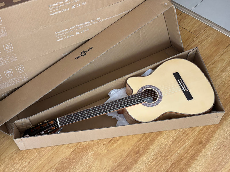 39 Inch 4/4 Full Size Cutaway Classical Guitar with Gloss Natural Finish (TY-022)
