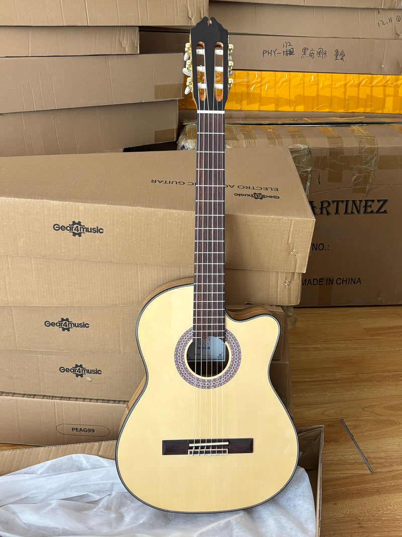 39 Inch 4/4 Full Size Standard Cutaway Solid Spruce Top Classical Guitar (TY-034)