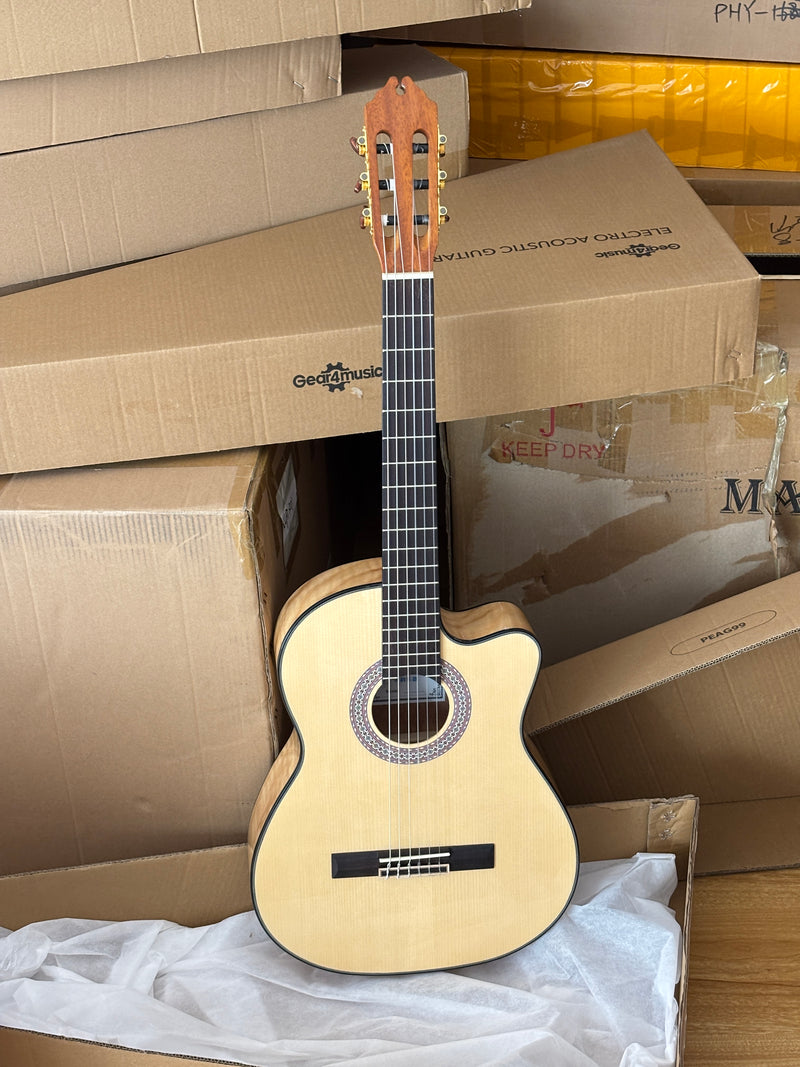 39 Inch Full Size Standard Cutaway Solid Spruce Top Classical Guitar (TY-038)