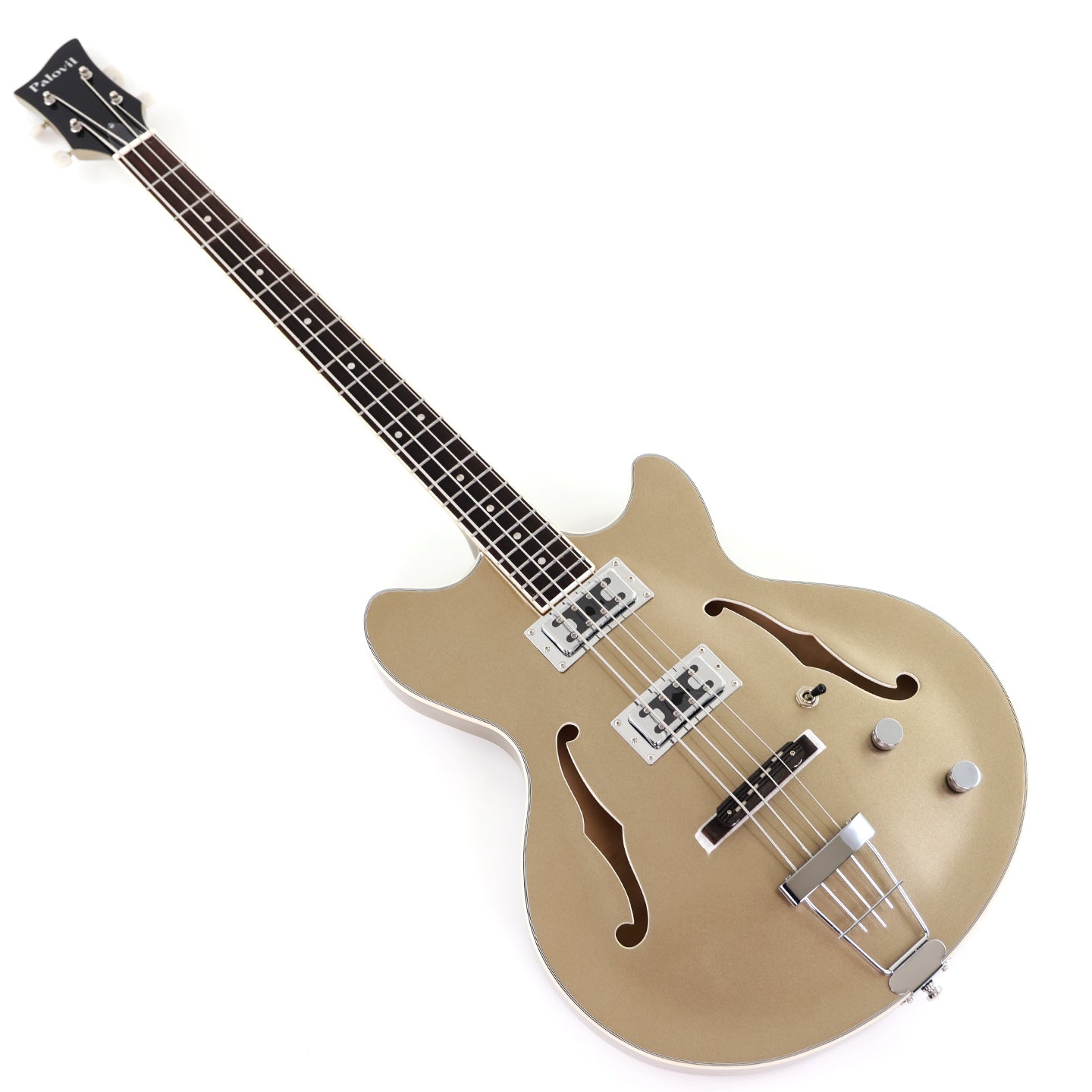 4-String Semi-Hollow Body Electric Bass Guitar with Gloss Champagne Gold Metallic Finish (HY-2546)