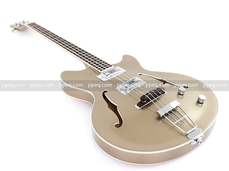 4-String Semi-Hollow Body Electric Bass Guitar with Gloss Champagne Gold Metallic Finish (HY-2546)