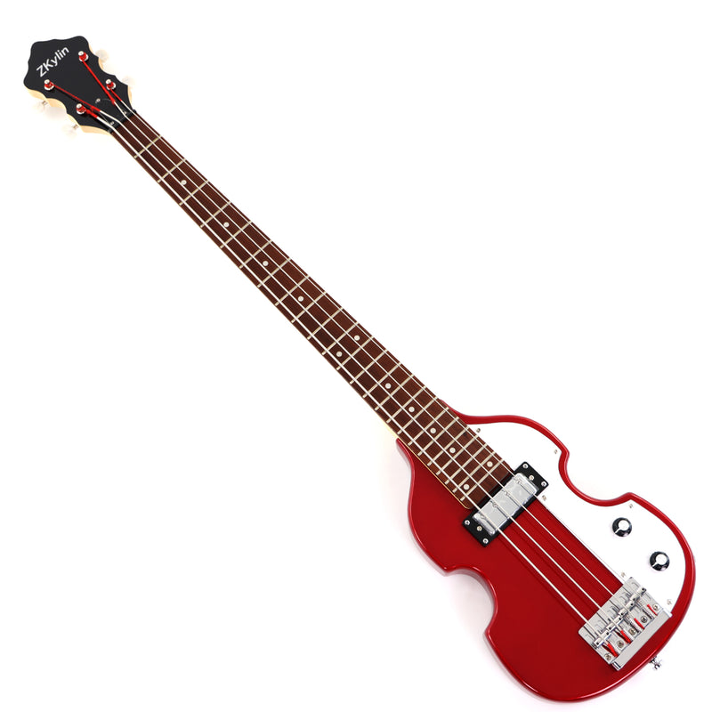 4-String Shorty Violin-Shaped Electric Bass Guitar with Gloss Red Metallic Finish (HY-2531)