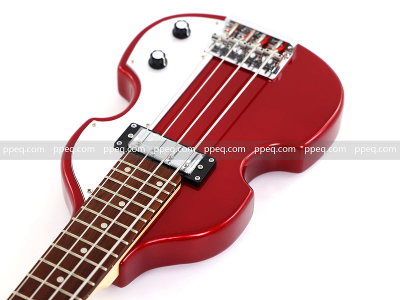 4-String Shorty Violin-Shaped Electric Bass Guitar with Gloss Red Metallic Finish (HY-2531)