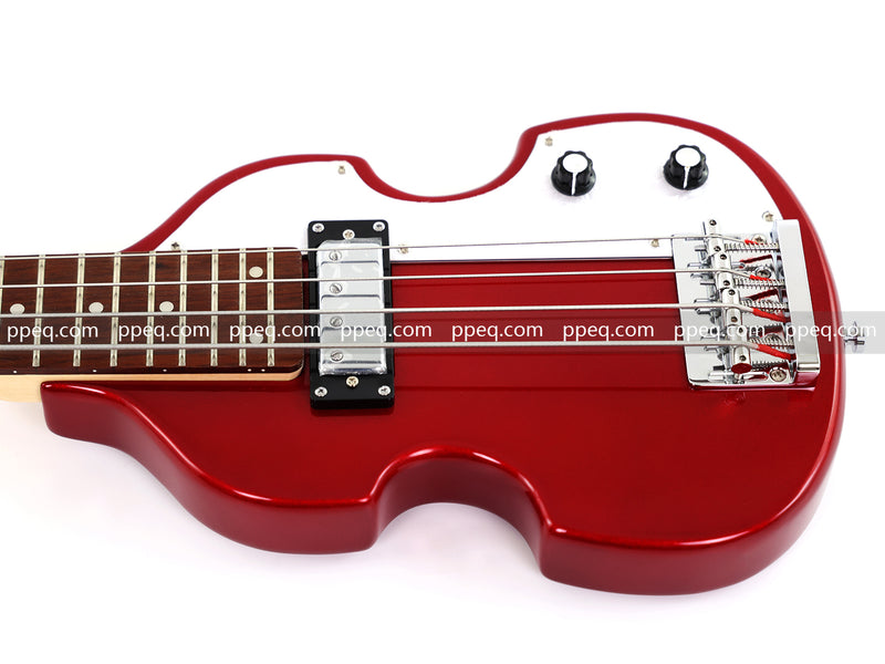4-String Shorty Violin-Shaped Electric Bass Guitar with Gloss Red Metallic Finish (HY-2531)
