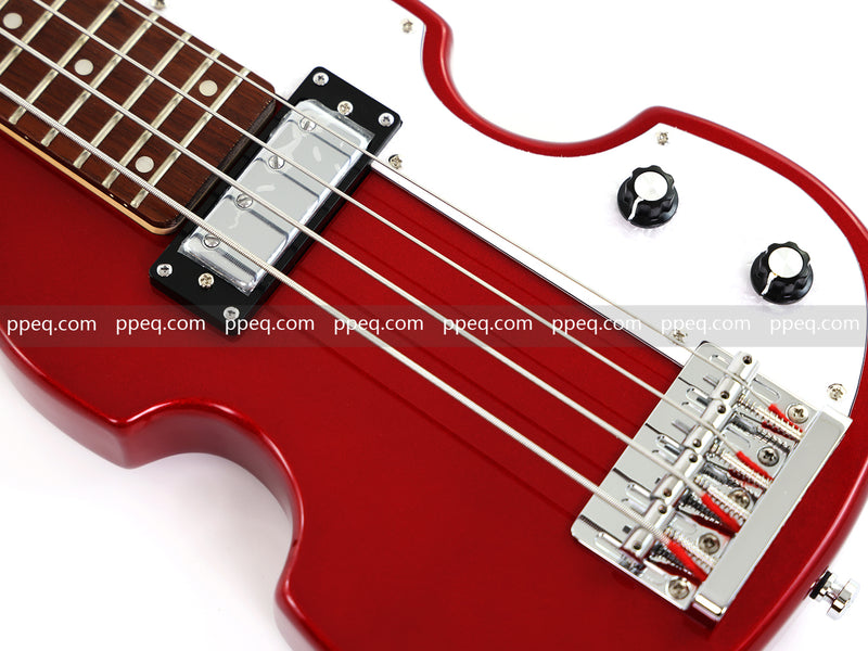 4-String Shorty Violin-Shaped Electric Bass Guitar with Gloss Red Metallic Finish (HY-2531)