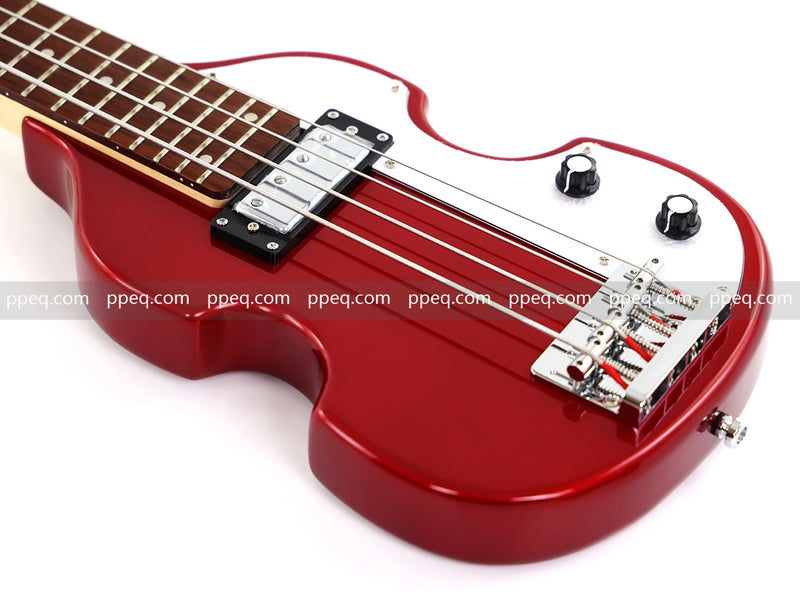 4-String Shorty Violin-Shaped Electric Bass Guitar with Gloss Red Metallic Finish (HY-2531)