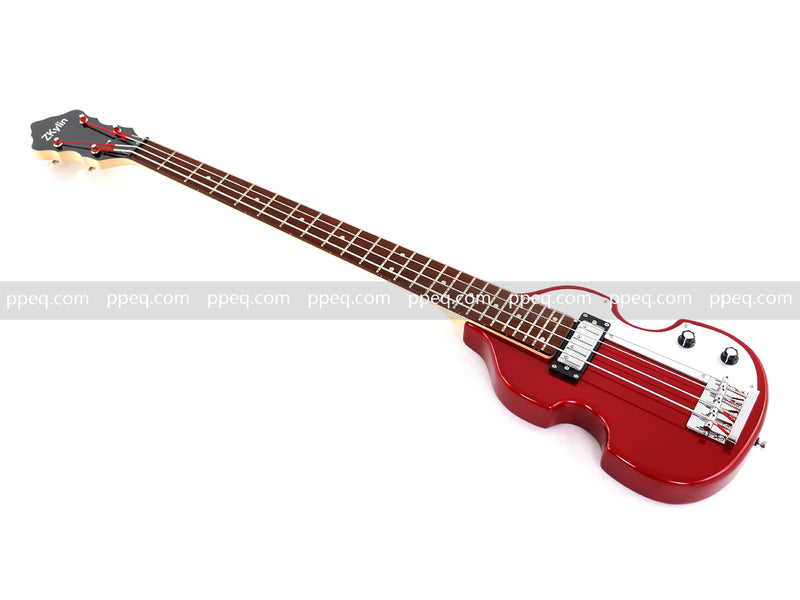 4-String Shorty Violin-Shaped Electric Bass Guitar with Gloss Red Metallic Finish (HY-2531)