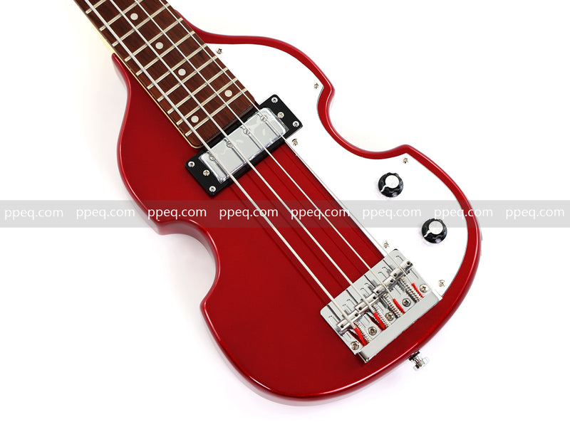 4-String Shorty Violin-Shaped Electric Bass Guitar with Gloss Red Metallic Finish (HY-2531)