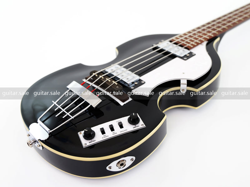 4-String Violin-Shaped Electric Bass Guitar with Gloss Black Finish (PHY-166)