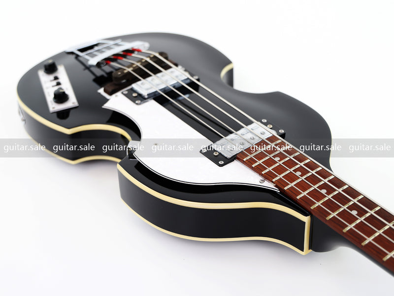 4-String Violin-Shaped Electric Bass Guitar with Gloss Black Finish (PHY-166)