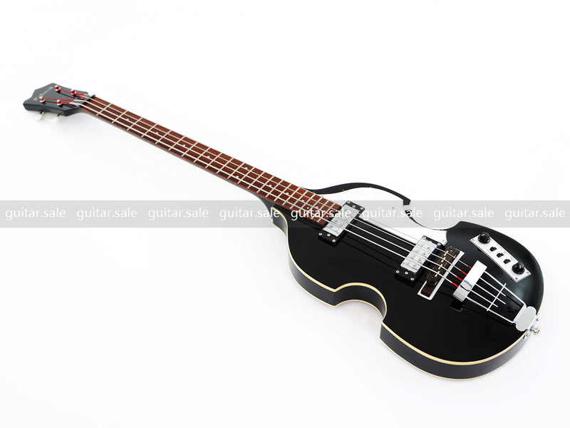 4-String Violin-Shaped Electric Bass Guitar with Gloss Black Finish (PHY-166)