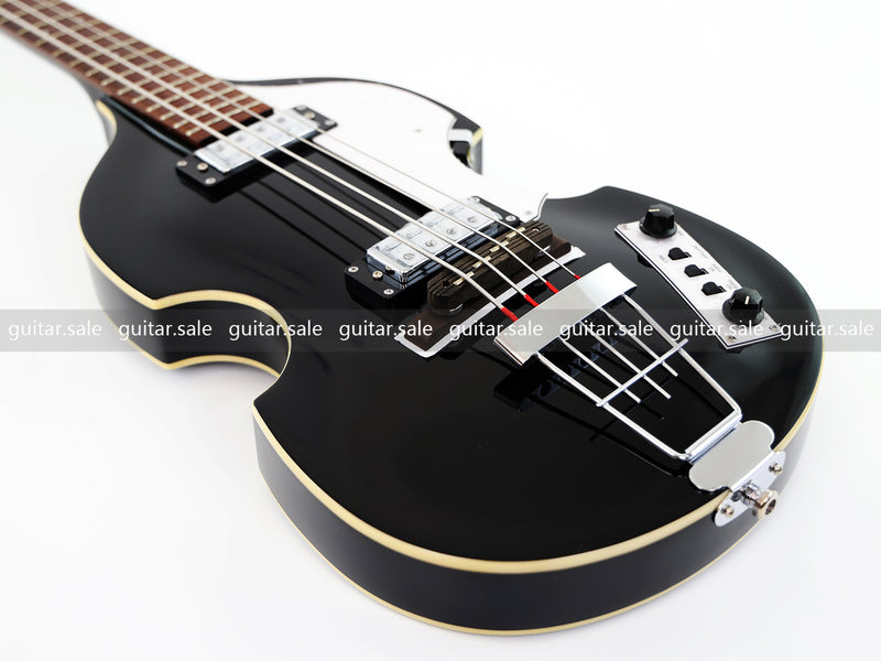 4-String Violin-Shaped Electric Bass Guitar with Gloss Black Finish (PHY-166)