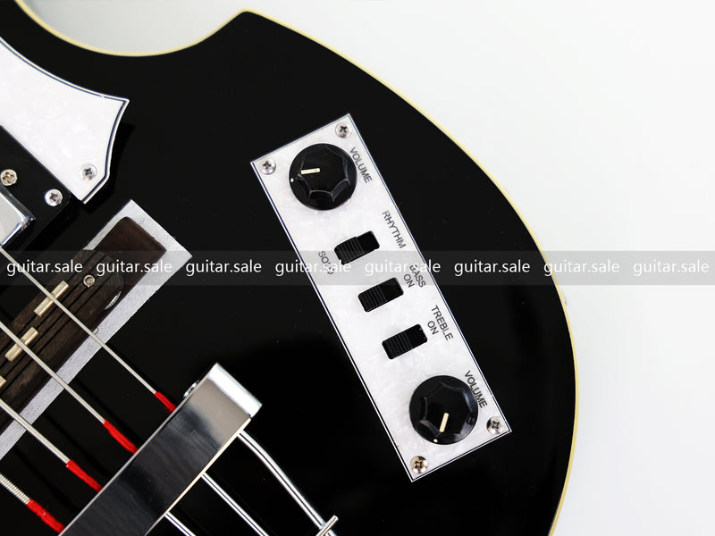4-String Violin-Shaped Electric Bass Guitar with Gloss Black Finish (PHY-166)