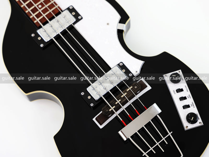 4-String Violin-Shaped Electric Bass Guitar with Gloss Black Finish (PHY-166)