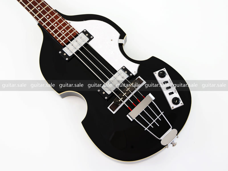 4-String Violin-Shaped Electric Bass Guitar with Gloss Black Finish (PHY-166)