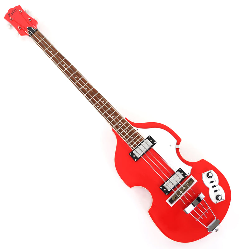 4-String Violin-Shaped Electric Bass Guitar with Gloss Cherry Red Fini ...