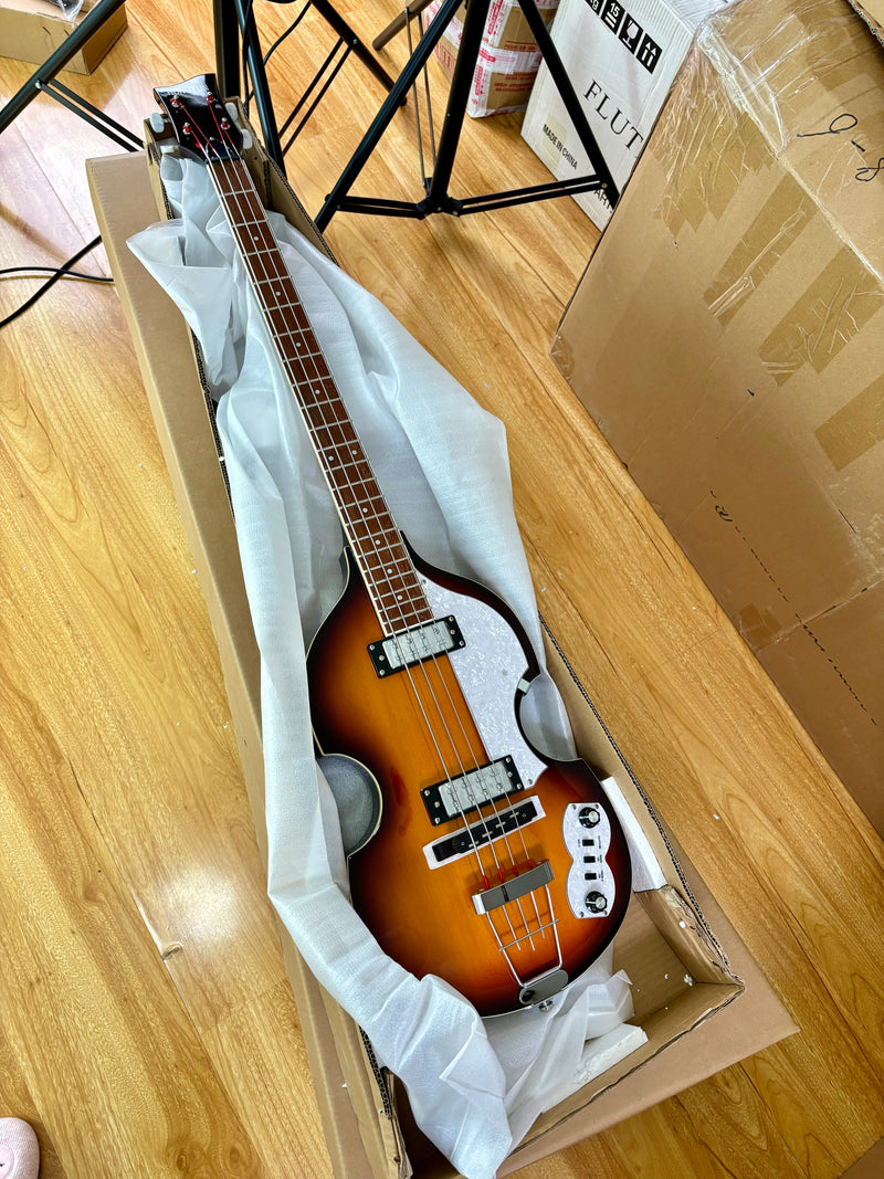 4-String Violin-Shaped Electric Bass Guitar with Gloss Sunburst Finish (HY-2550)