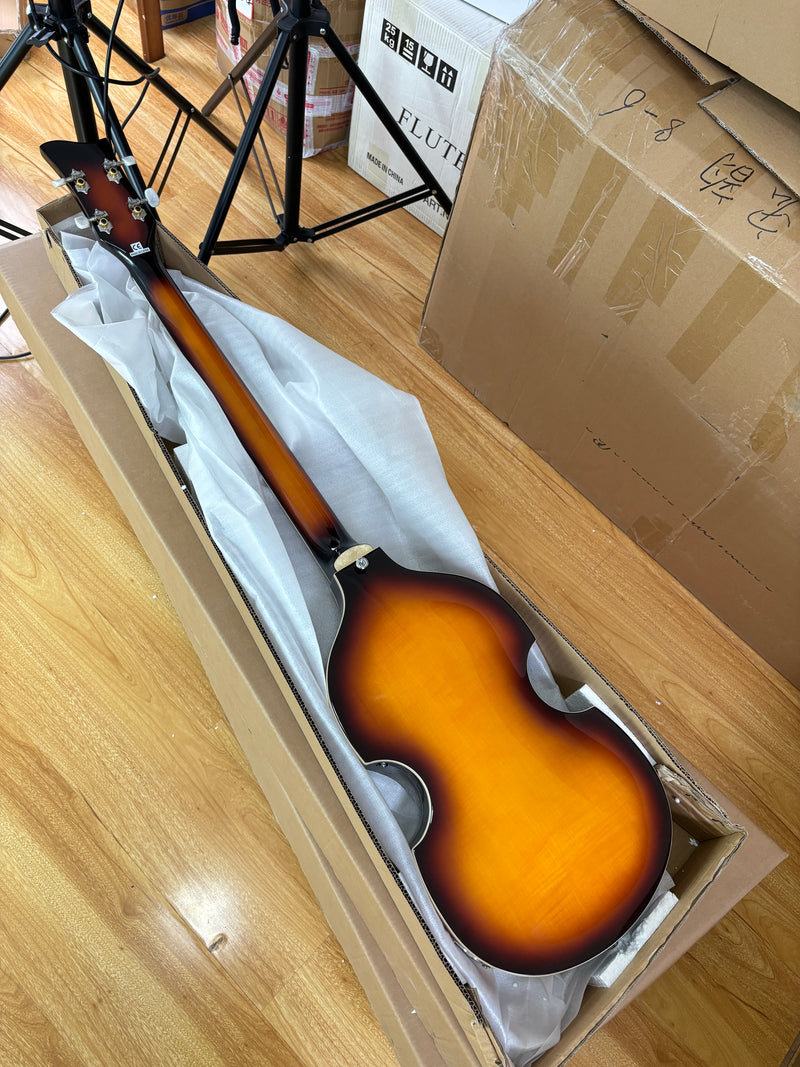 4-String Violin-Shaped Electric Bass Guitar with Gloss Sunburst Finish (HY-2550)