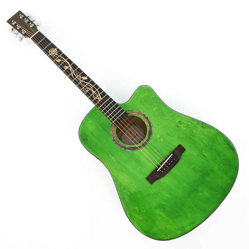 41 Inch Dreadnought Cutaway Acoustic Guitar with Washed Green Gloss Finish (TY-044)