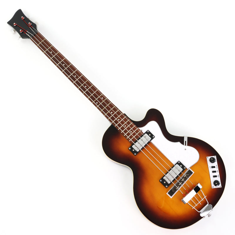 4 String 30 inch Short Scale Semi Hollow Sunburst Electric Bass Guitar(PHF-129)