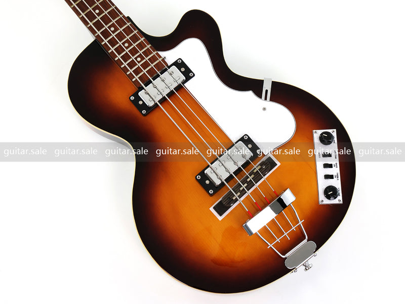 4 String 30 inch Short Scale Semi Hollow Sunburst Electric Bass Guitar(PHF-129)