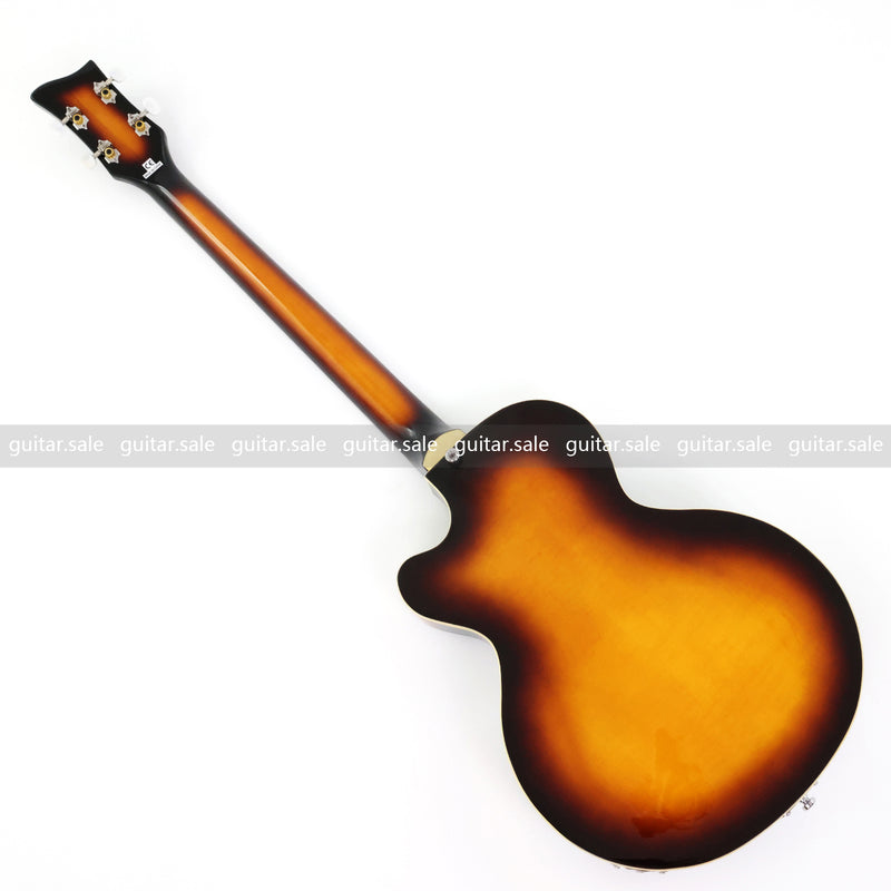 4 String 30 inch Short Scale Semi Hollow Sunburst Electric Bass Guitar(PHF-129)