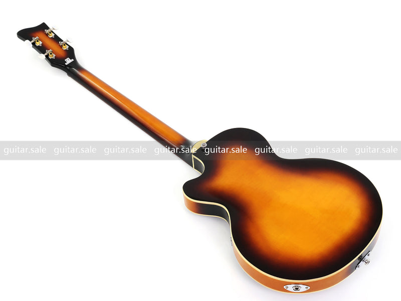 4 String 30 inch Short Scale Semi Hollow Sunburst Electric Bass Guitar(PHF-129)