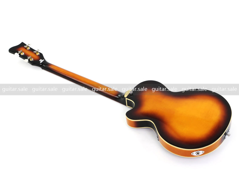 4 String 30 inch Short Scale Semi Hollow Sunburst Electric Bass Guitar(PHF-129)