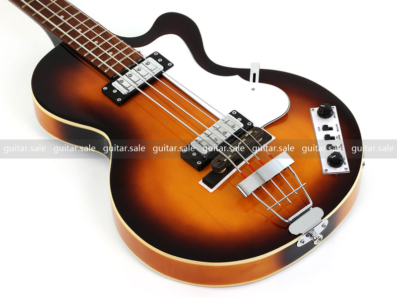 4 String 30 inch Short Scale Semi Hollow Sunburst Electric Bass Guitar(PHF-129)