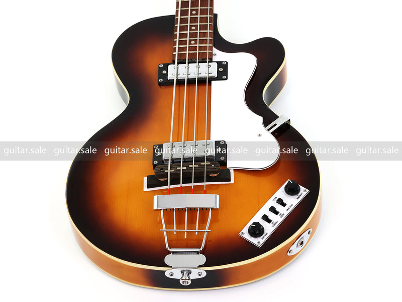 4 String 30 inch Short Scale Semi Hollow Sunburst Electric Bass Guitar(PHF-129)
