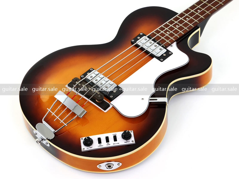 4 String 30 inch Short Scale Semi Hollow Sunburst Electric Bass Guitar(PHF-129)