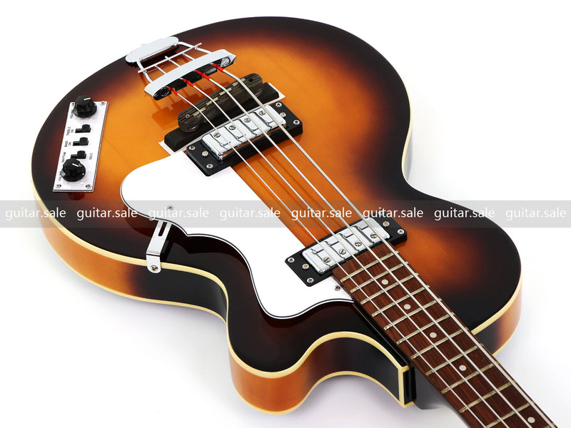 4 String 30 inch Short Scale Semi Hollow Sunburst Electric Bass Guitar(PHF-129)