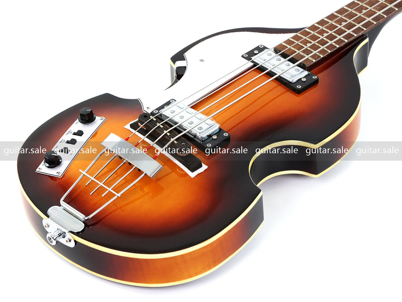 4 String Left Hand Vintage Violin-Shaped Semi Hollow Electric Bass Guitar (PNY-012)
