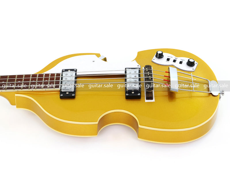 4 String Semi-Hollow Violin Electric Bass Guitar with Gold Metallic Sparkling Finish (PHY-107)