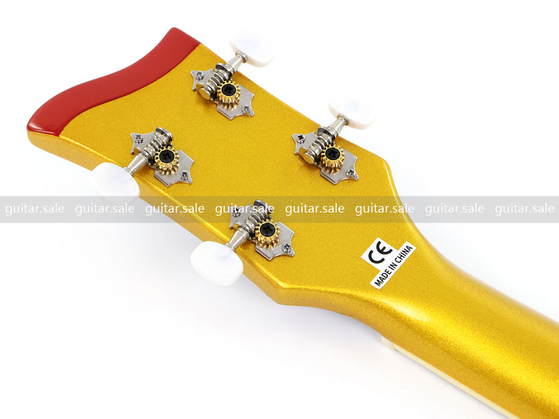 4 String Semi-Hollow Violin Electric Bass Guitar with Gold Metallic Sparkling Finish (PHY-107)