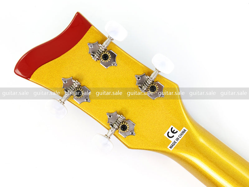 4 String Semi-Hollow Violin Electric Bass Guitar with Gold Metallic Sparkling Finish (PHY-107)