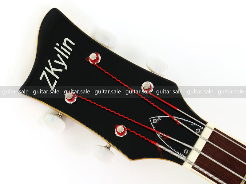 4 String Semi-Hollow Violin Electric Bass Guitar with Gold Metallic Sparkling Finish (PHY-107)