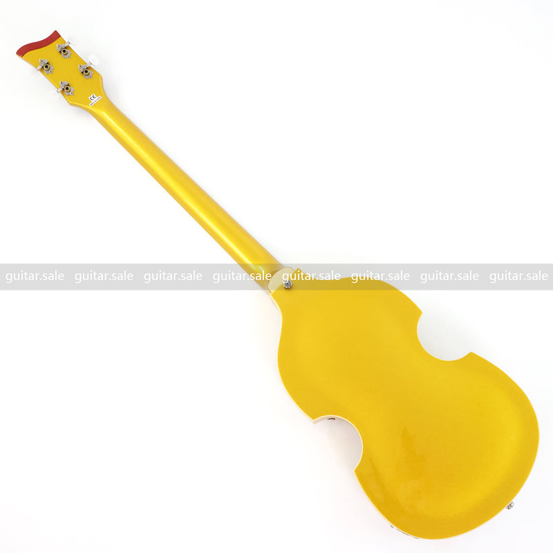 4 String Semi-Hollow Violin Electric Bass Guitar with Gold Metallic Sparkling Finish (PHY-107)