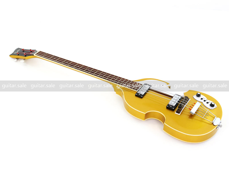 4 String Semi-Hollow Violin Electric Bass Guitar with Gold Metallic Sparkling Finish (PHY-107)