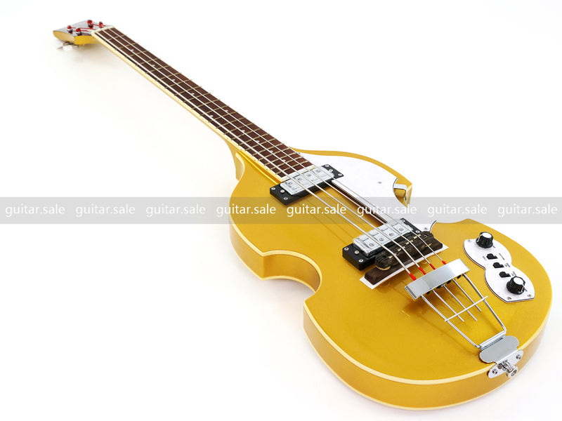 4 String Semi-Hollow Violin Electric Bass Guitar with Gold Metallic Sparkling Finish (PHY-107)