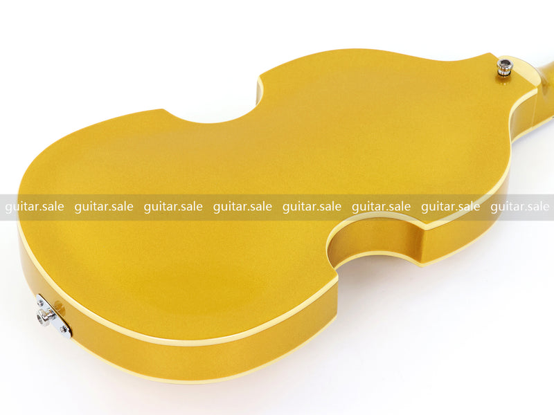 4 String Semi-Hollow Violin Electric Bass Guitar with Gold Metallic Sparkling Finish (PHY-107)