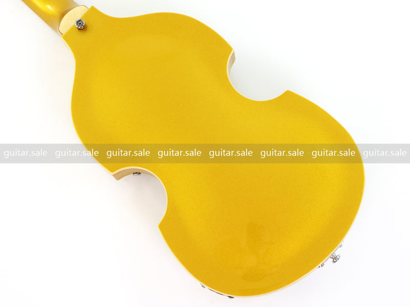 4 String Semi-Hollow Violin Electric Bass Guitar with Gold Metallic Sparkling Finish (PHY-107)