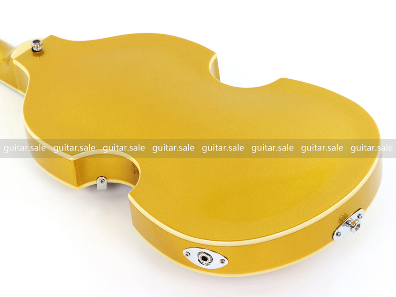4 String Semi-Hollow Violin Electric Bass Guitar with Gold Metallic Sparkling Finish (PHY-107)