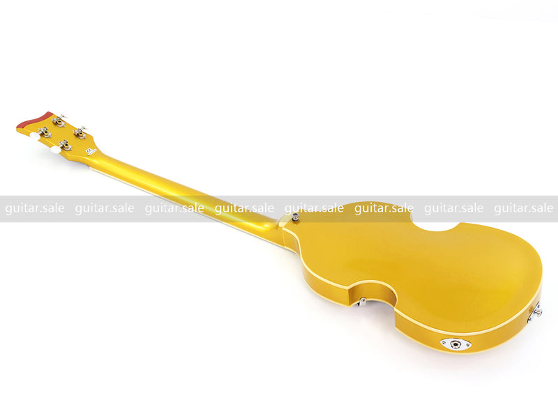 4 String Semi-Hollow Violin Electric Bass Guitar with Gold Metallic Sparkling Finish (PHY-107)