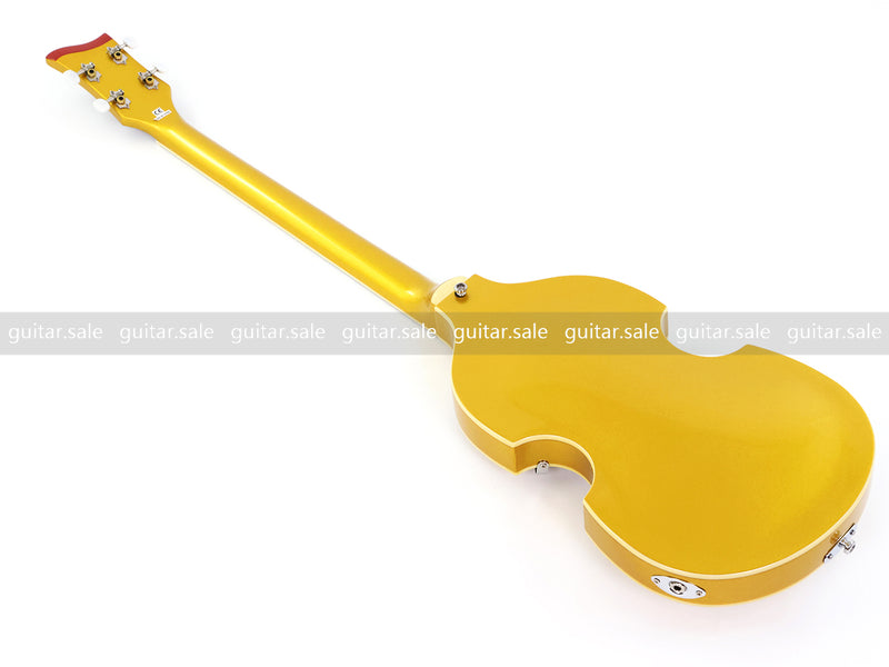4 String Semi-Hollow Violin Electric Bass Guitar with Gold Metallic Sparkling Finish (PHY-107)