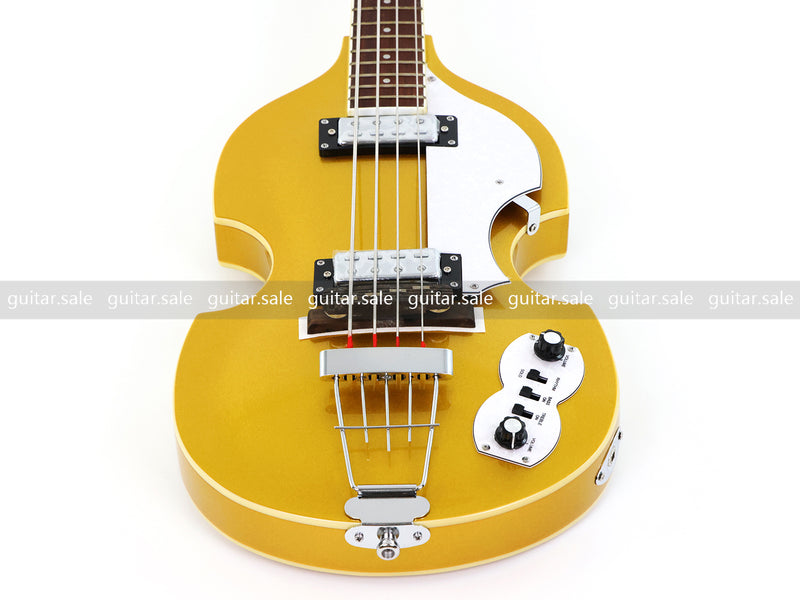 4 String Semi-Hollow Violin Electric Bass Guitar with Gold Metallic Sparkling Finish (PHY-107)