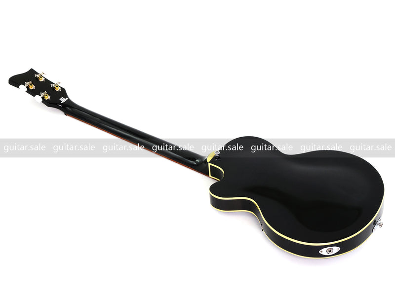 4 String Semi Hollow Archtop Electric Bass Guitar with Gloss Black Finish (PHF-128)